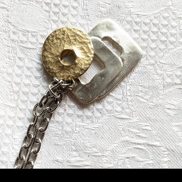 Gold and Silver Metal Geometric Necklace - Picture 3 of 10